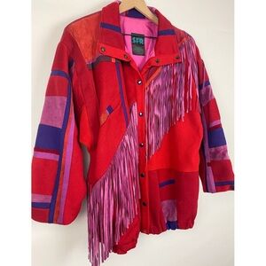 SFR Santa Fe Recreations Vintage Fringe Retro Suede Patchwork‎ Western Jacket L